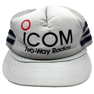 Vintage Icom CB Radio Trucker Hat Cap 3 Side Stripe Trucking 90s Rope Snap Back